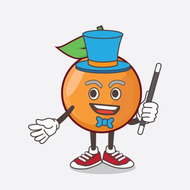 Bir sihirbaz olarak Clementine Orange Fruit karikatür maskot karakterinin bir çizimi