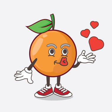 Clementine Orange Fruit çizgi film karakteri kalp öpücüğüyle dalga geçiyor.