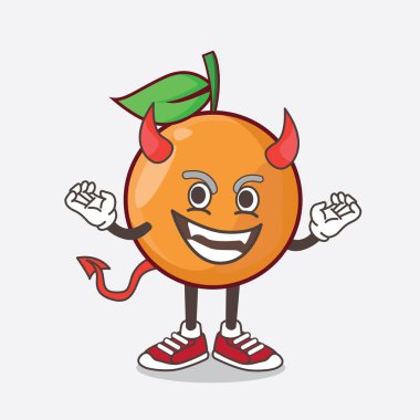 Clementine Orange Fruit çizgi film karakteri boynuzlu ve kuyruklu kırmızı şeytan rolünde.