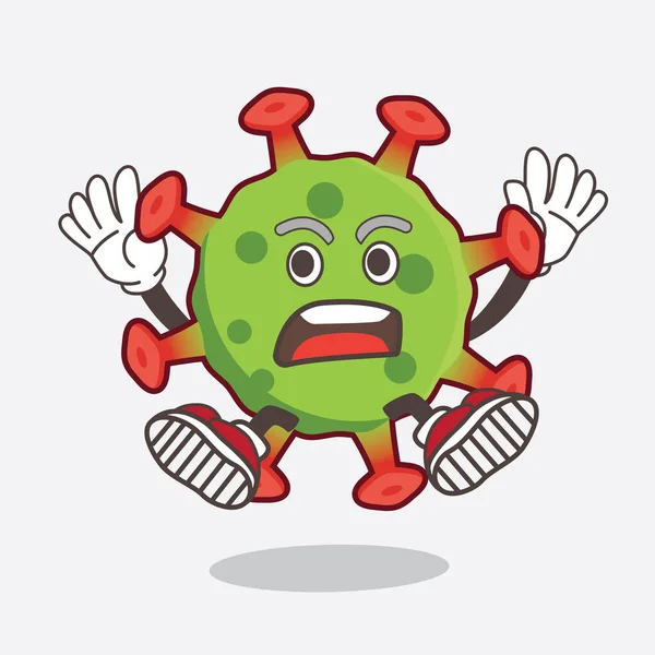 Illustration Green Coronavirus Cartoon Mascot Character Shocking Gesture — Stock Vector