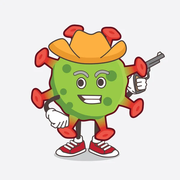 Une Illustration Green Coronavirus Personnage Mascotte Dessin Animé Tenant Pistolet — Image vectorielle