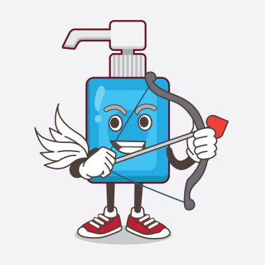 El dezenfekte edici çizgi film maskot karakteri ok ve kanatlı aşk tanrısı