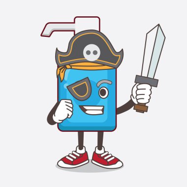 El dezenfekte edici karikatür karakteri korsan tarzında ve şapka takıyor.