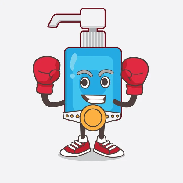 Иллюстрация Персонажа Мультяшного Талисмана Hand Sanitizer Спортивном Стиле Бокса — стоковый вектор