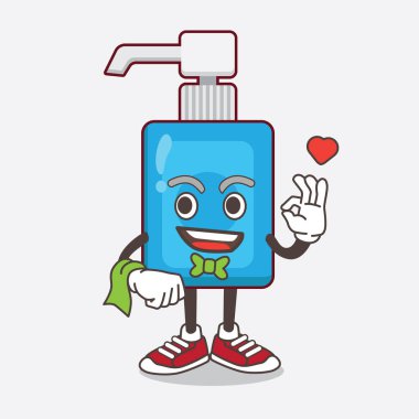 El dezenfekte edici çizgi film maskotu karakterinin çizimi. Garson olarak çalışıyor.