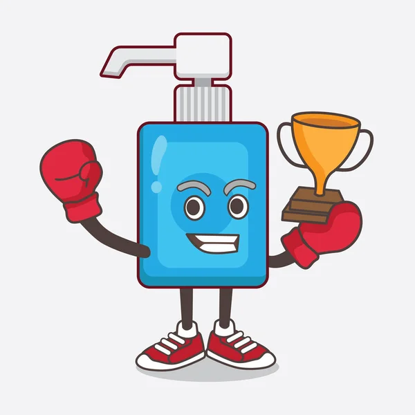 Иллюстрация Персонажа Мультяшного Талисмана Hand Sanitizer Победителя Боксе Игрового Автомата — стоковый вектор