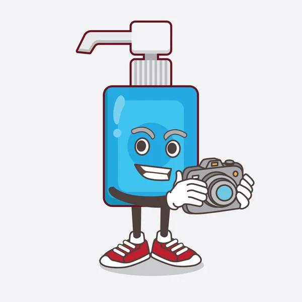 Een Illustratie Van Hand Sanitizer Cartoon Mascotte Karakter Als Fotograaf — Stockvector