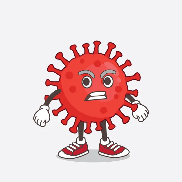 怒りの顔をした赤いウイルスの漫画のマスコットキャラクターのイラスト — ストックベクタ