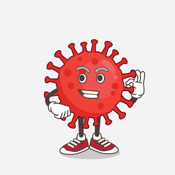 An illustration of Red Virus cartoon mascot character with calling gesture