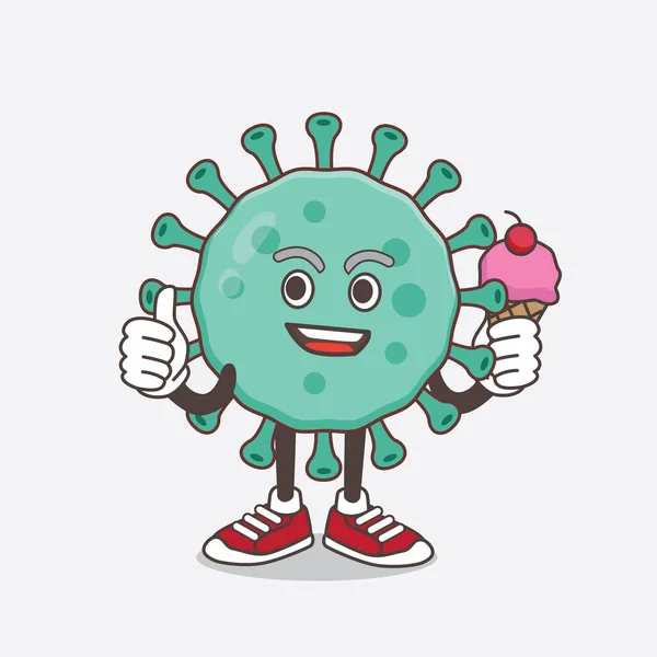 Una Ilustración Del Personaje Mascota Dibujos Animados Virus Azul Comiendo — Vector de stock