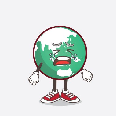 Ağlayan ifadeli Dünya çizgi film maskotu karakterinin bir çizimi.