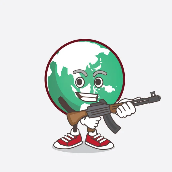 Uma Ilustração Planeta Terra Personagem Mascote Cartoon Com Rifle Assalto —  Vetores de Stock