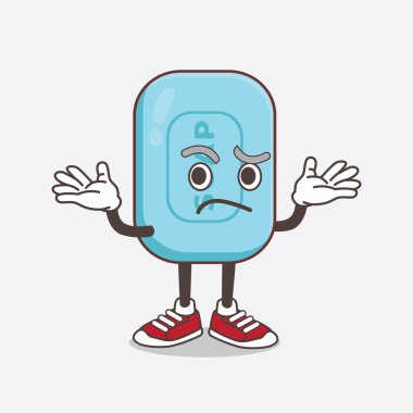 Mavi Sabun çizgi film maskot karakterinin komik sırıtış ifadesi.