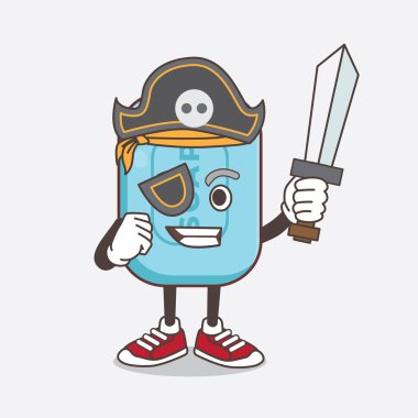 Mavi Sabun çizgi film maskotu karakterinin korsan tarzı ve şapka ve kılıç takan bir çizimi.