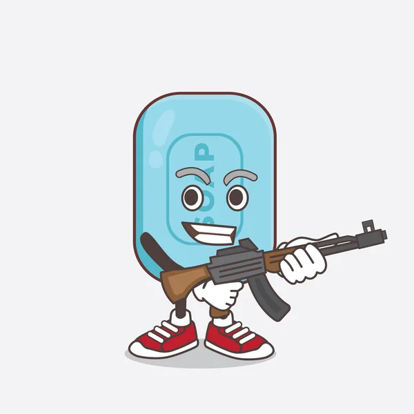 Illustration Blue Soap Cartoon Mascot Character Assault Rifle Machine Gun — Stock Vector