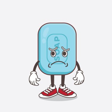 Mavi Sabun çizgi film maskotu karakterinin korku dolu bir yüzü var.