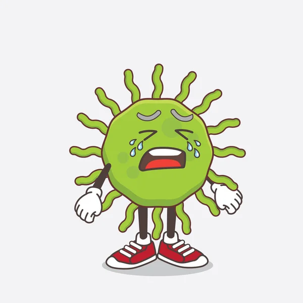Illustration Green Virus Cartoon Mascot Character Crying Expression — Stock Vector