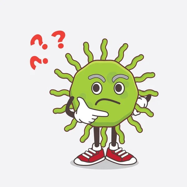 Ilustrație Personajului Mascotă Desene Animate Green Virus Într Gest Confuz — Vector de stoc