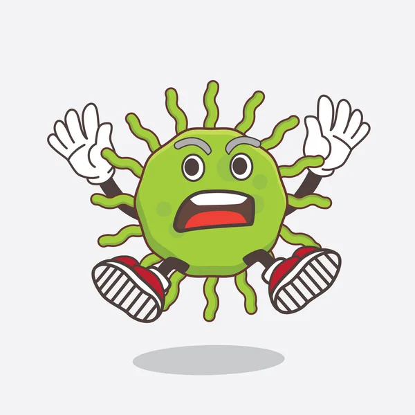 Illustration Green Virus Tecknad Maskot Karaktär Med Chockad Gest — Stock vektor
