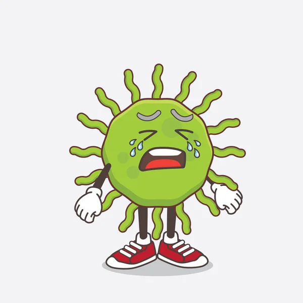 Une Illustration Personnage Mascotte Green Virus Avec Une Expression Pleureuse — Image vectorielle