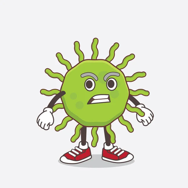 Illustration Green Virus Tecknad Maskot Karaktär Med Argt Ansikte — Stock vektor