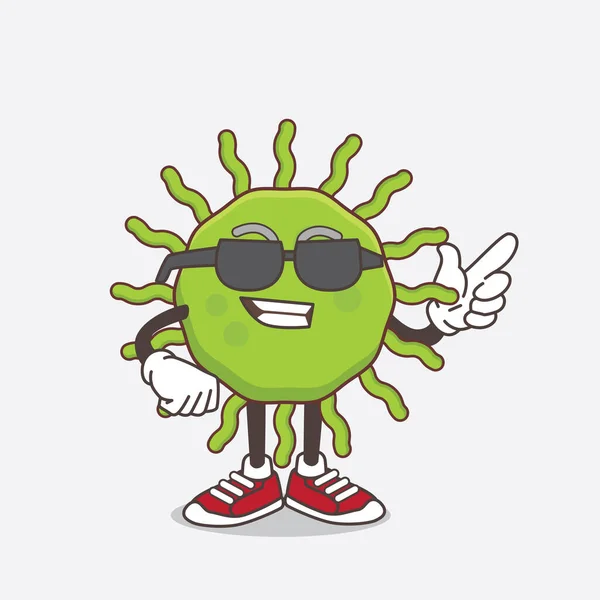 Μια Απεικόνιση Του Πράσινου Χαρακτήρα Μασκότ Κινουμένων Σχεδίων Virus Φορώντας — Διανυσματικό Αρχείο