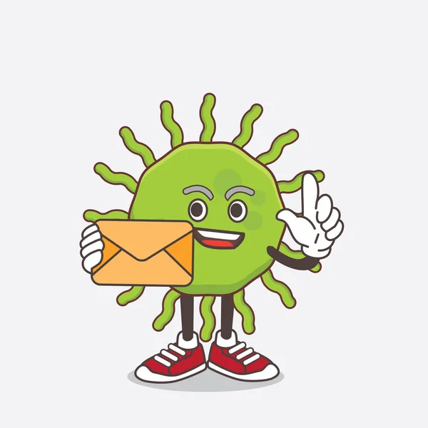 Ilustrație Personajului Desene Animate Green Virus Care Deține Plic — Vector de stoc