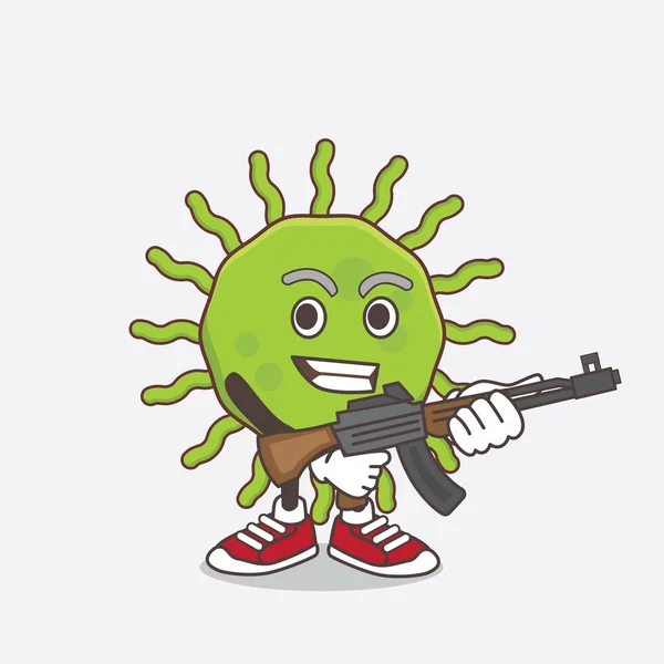 Illustration Green Virus Cartoon Mascot Character Assault Rifle Machine Gun — Stock Vector