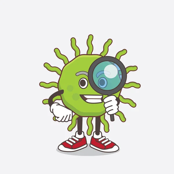 Illustration Green Virus Tecknad Maskot Karaktär Som Detektiv Design — Stock vektor