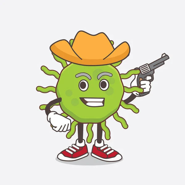 Illustration Green Virus Cartoon Mascot Character Holding Gun — Stock Vector