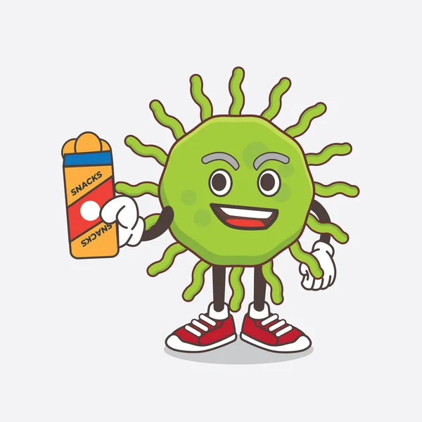 Una Ilustración Del Personaje Mascota Dibujos Animados Virus Verde Dando — Vector de stock