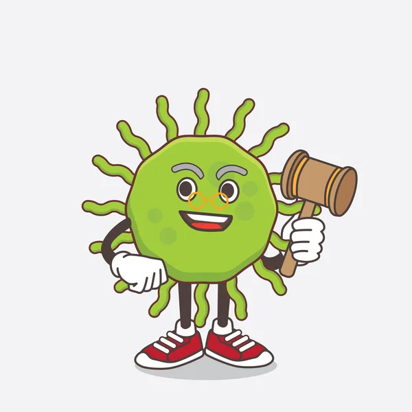 Illustration Green Virus Tecknad Maskot Karaktär Som Klok Domare Med — Stock vektor
