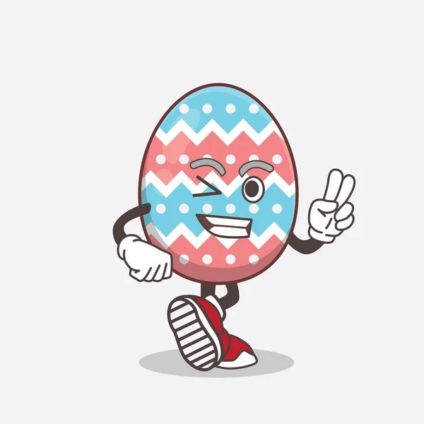 Eine Illustration Von Easter Egg Cartoon Maskottchen Mit Zwei Fingern — Stockvektor