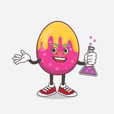 Paskalya Yumurtası çizgi film maskotu Profesör karakterinin cam tüplü bir çizimi.