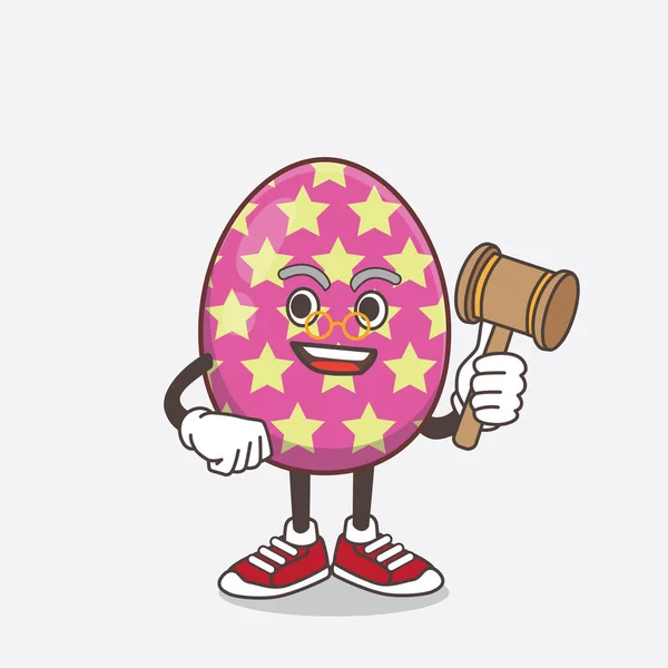 Иллюстрация Персонажа Карикатурного Талисмана Пасхального Яйца Мудрого Судьи Молотком — стоковый вектор