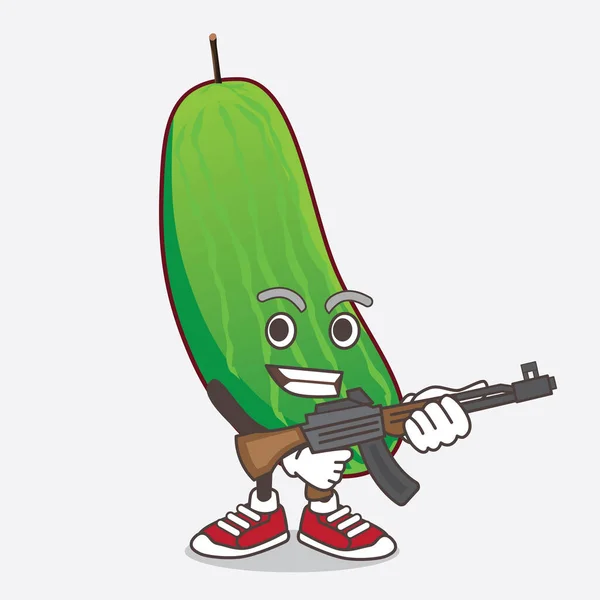 Una Ilustración Del Personaje Mascota Dibujos Animados Pepino Con Ametralladora — Vector de stock