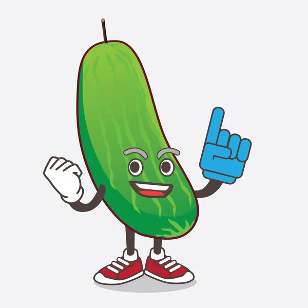 Illustration Cucumber Cartoon Mascot Character Holding Foam Finger — Stock Vector