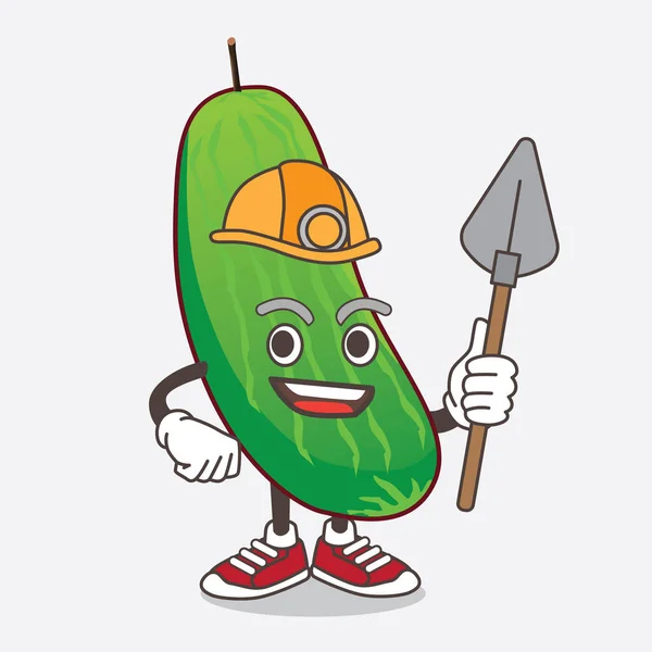 Uma Ilustração Cucumber Personagem Mascote Desenho Animado Como Mineiro Legal —  Vetores de Stock