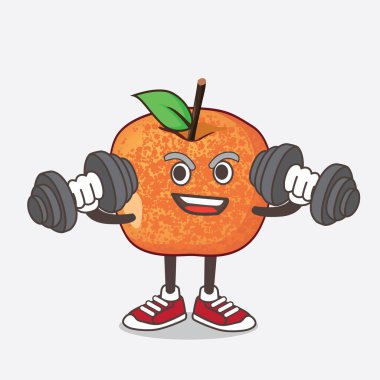 Fitness egzersizindeki Fluots Fruit çizgi film karakteri halterleri denerken