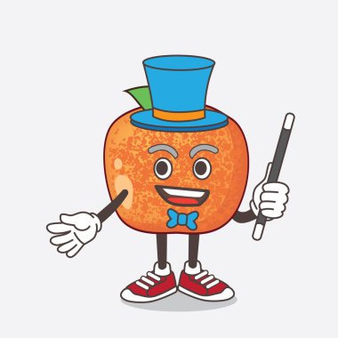 Bir sihirbaz olarak Pluots Fruit karikatür maskot karakter performansının bir çizimi