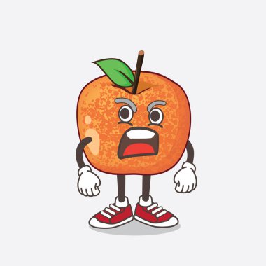 Pluots Fruit çizgi film maskotu karakterinin kızgın yüzü.