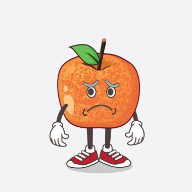 Pluots Fruit çizgi film maskotu karakterinin korku dolu bir yüzü var.