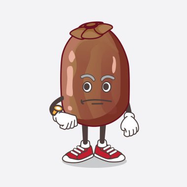 Bekleyen bir jest üzerine tarih meyveli çizgi film maskotu karakteri.