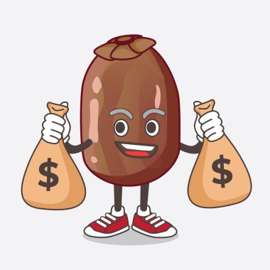 Flört Meyvesi çizgi filmindeki para çantaları tutan maskot karakterinin bir çizimi.