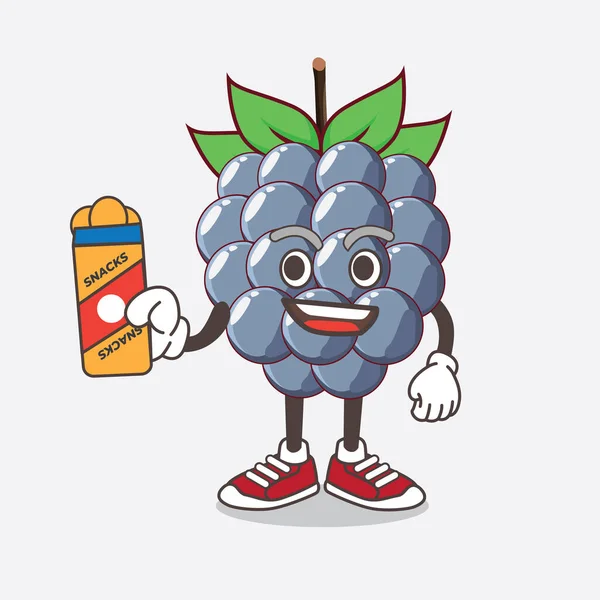 Uma Ilustração Dewberries Caráter Mascote Desenhos Animados Frutas Dando Lanches — Vetor de Stock