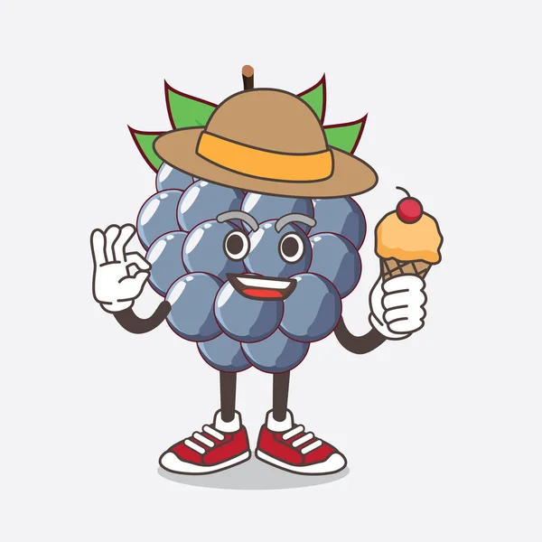 Une Illustration Personnage Mascotte Dewberries Fruit Dessin Animé Tenant Crème — Image vectorielle