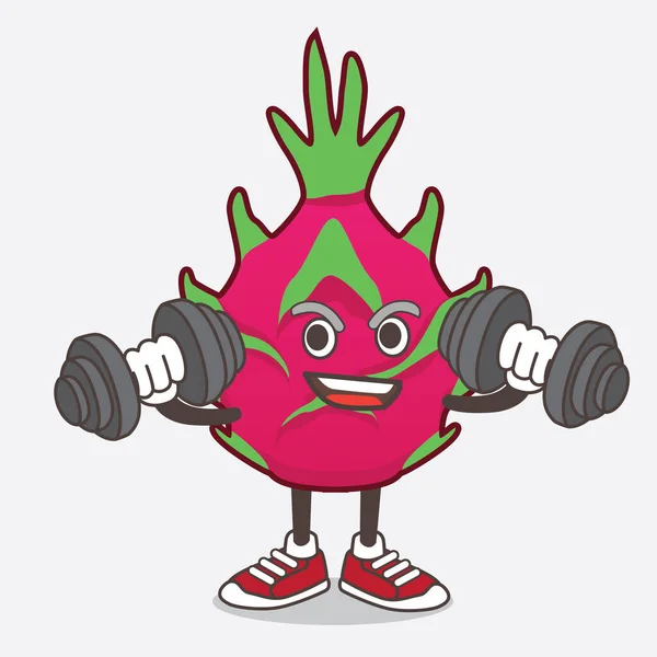 Иллюстрация Персонажа Мультяшного Талисмана Dragon Fruit Упражнениях Фитнесу — стоковый вектор