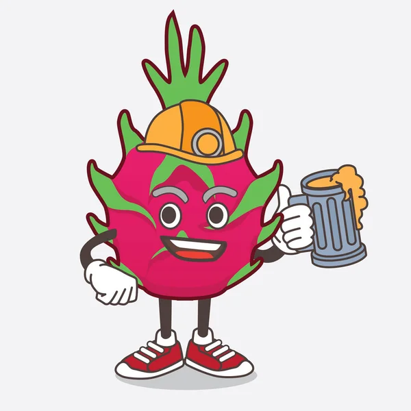 Una Ilustración Del Personaje Mascota Dibujos Animados Dragon Fruit Con — Vector de stock