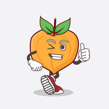 Yumurta meyvesi maskot karakterinin bir tasviri Başparmak hareketi yapıyor.