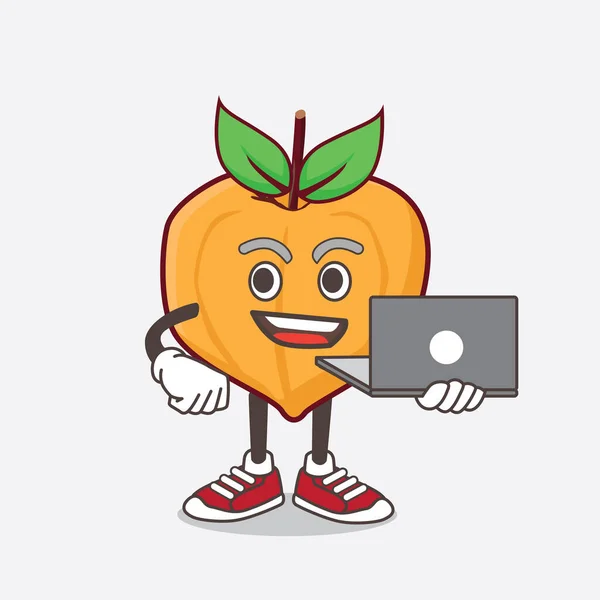 Illustration Eggfruit Cartoon Mascot Character Working Laptop — Stock Vector